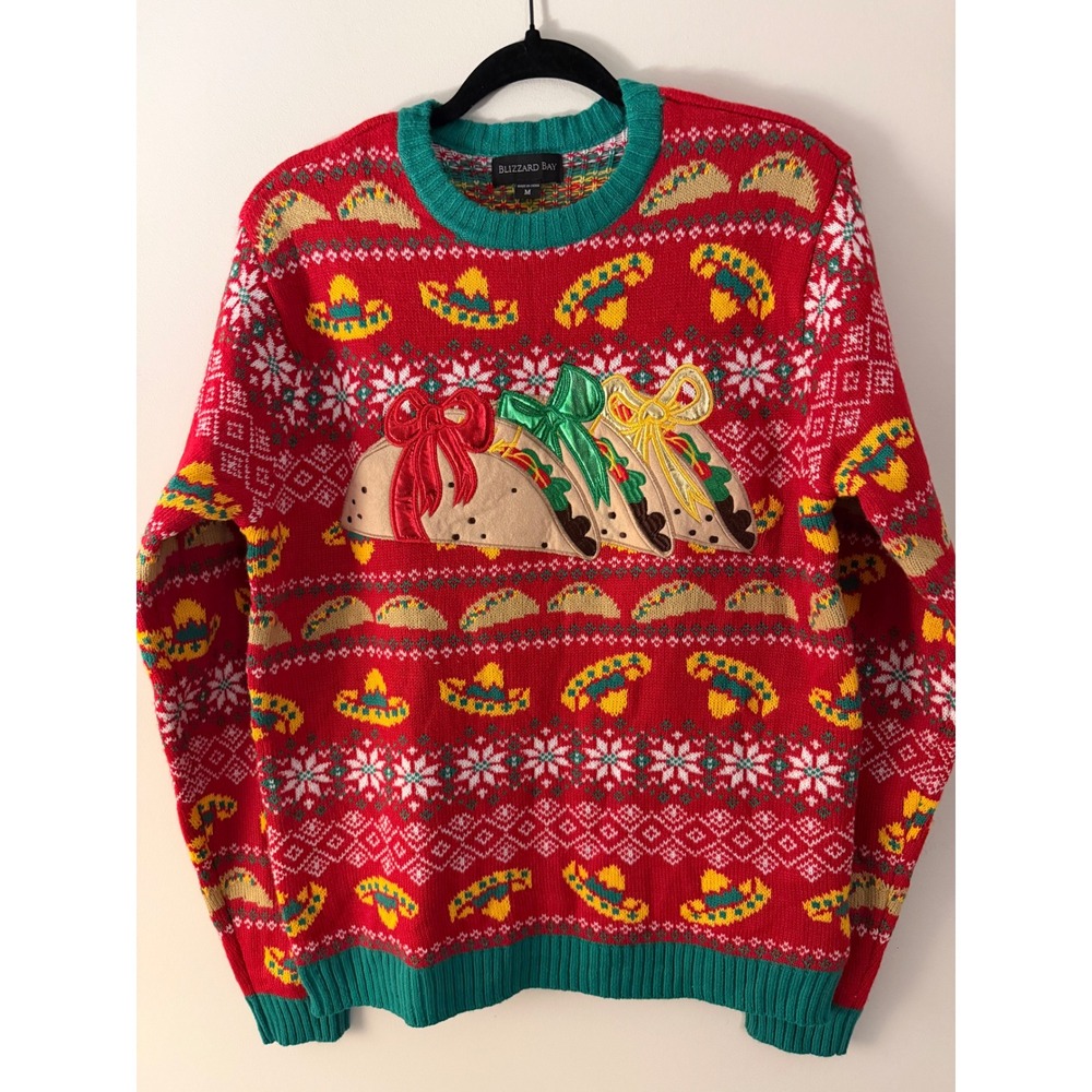 Blizzard Bay Men's Medium Christmas Taco Ugly Holiday Sweater Red
